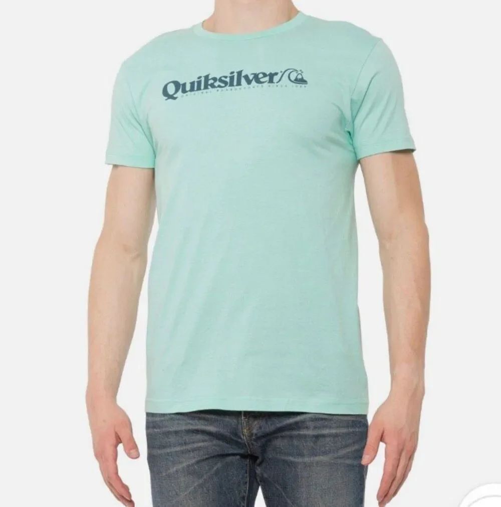 Quicksilver Classic graphic cotton t-shirt in light teal - XL